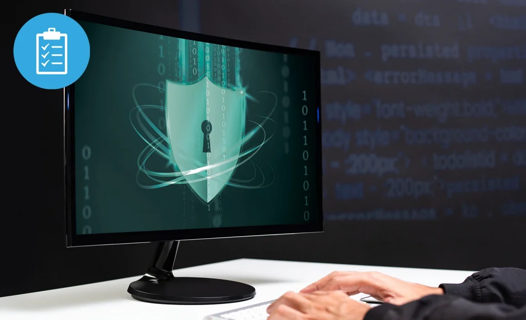 computer monitor met beveiliging in beeld